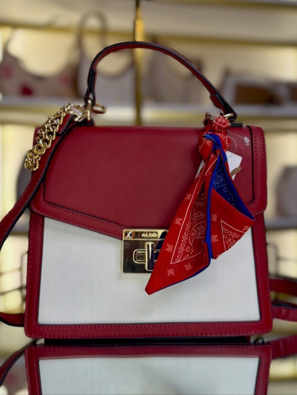 Aldo Two-Tone Burgundy and White Top-Handle Crossbody